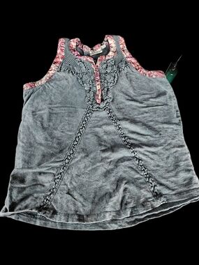 Gimmicks Bke Sleeveless Gray Tank with Pink Trim and Crochet Detail
